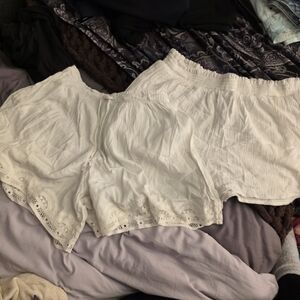 Aerie Lightweight White Cotton Shorts Pair